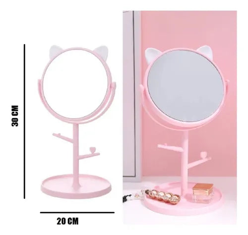 Espejo Joyero Organizador Para Tocador Gatito Kawai
